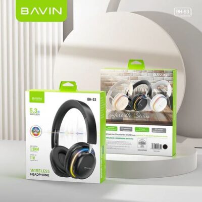 BAVIN HB-BH53 Wireless Comfort Headphones w/Hi-Fi Sound Bluetooth Strong Bass Built-In Microphone & Silicone Band